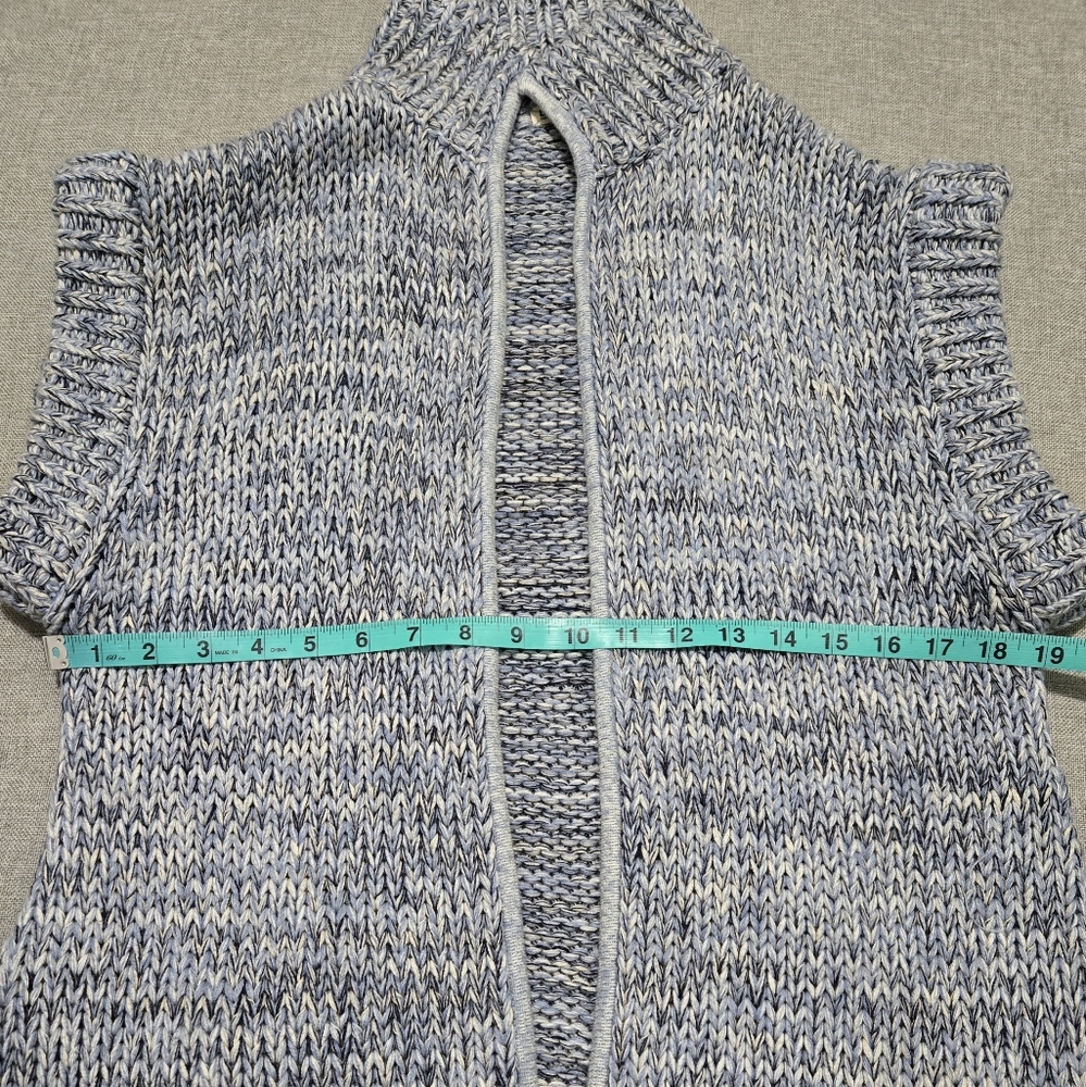 L'AGENCE Blue Marled Chunky Knit Sleeveless Cardigan Open Front Duster Medium - Picture 12 of 14